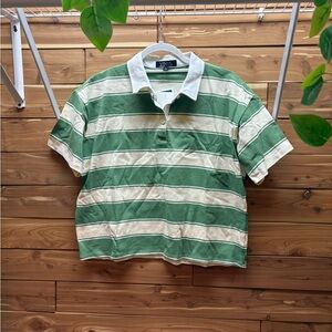 VINYL Women’s Cropped Polo with Green and Cream Stripes